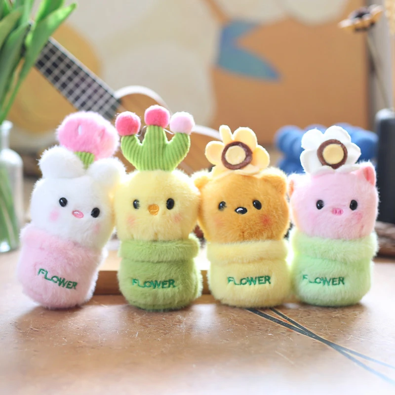 Cute Soft Stuffed Cute Flower Pot Small Animals Pendant Plush Toys Doll Key Chain Party Decoration Gifts Kids Keychain Pendant