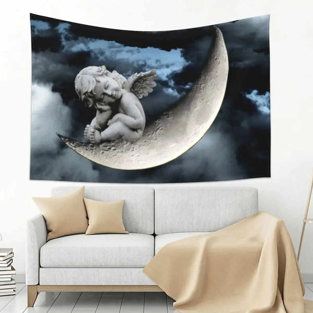 

Angel Cherub Child Moon Blue Child's Room Art A542 Tapestry