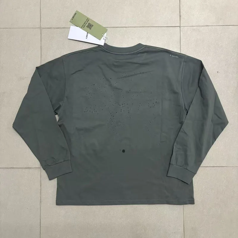 SATISFY Long Sleeve Tops Autumn New Loose Trendy Men's Women's Letter Printed Casual Cotton T-shirts