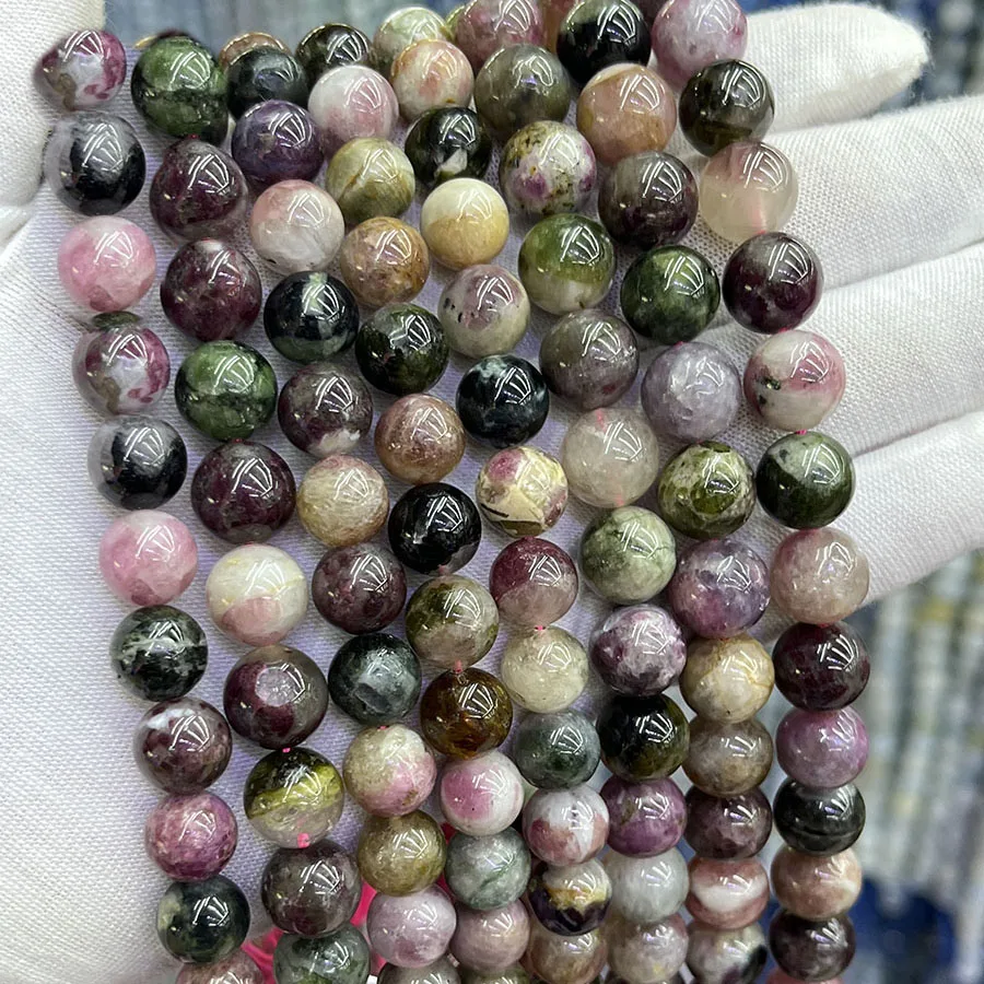 

Natural Colorful Round Tourmaline Loose Beads 15.5" Strands Jewelry Making DIY