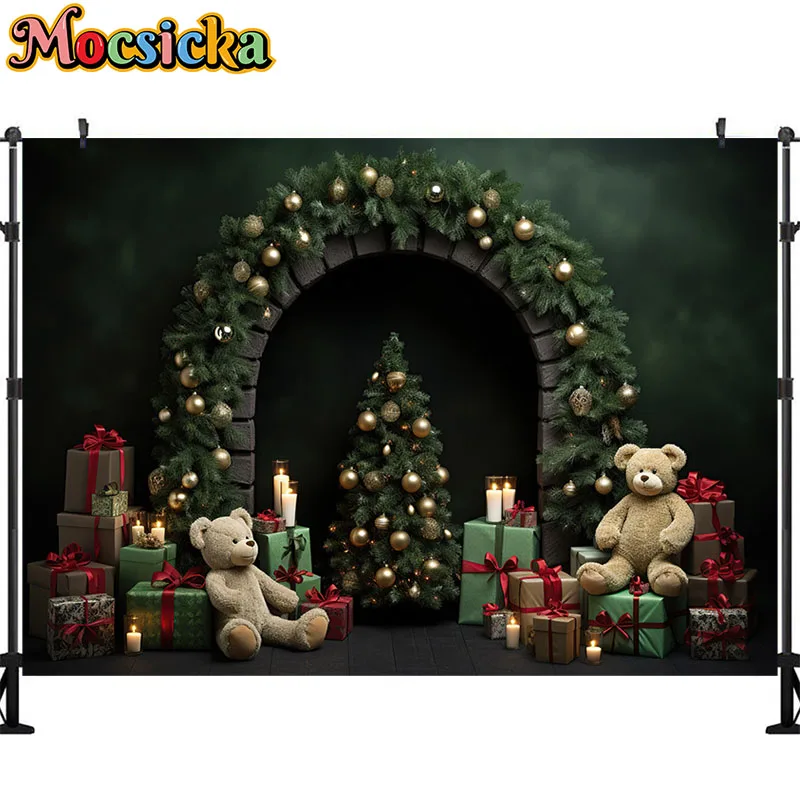 Mocsicka Рождественская вечеринка украшение фон Рождественская елка игрушечные медведи подарки детский портретная фотостудия реквизит баннер