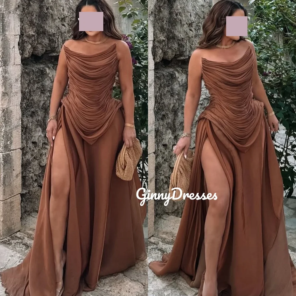 

Роскошные вечерние платья по индивидуальному заказу с вырезом-хомутом и рюшами длиной до пола, платья для особых мероприятий, платье без рукавов с разрезом на молнии