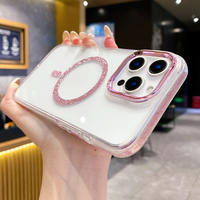 Luxury Glitter Rhinestone Phone Case For iPhone 16 15 14 13 12 11 Pro Max Plus For Magsafe Magnetic Shockproof Jewelled Cover