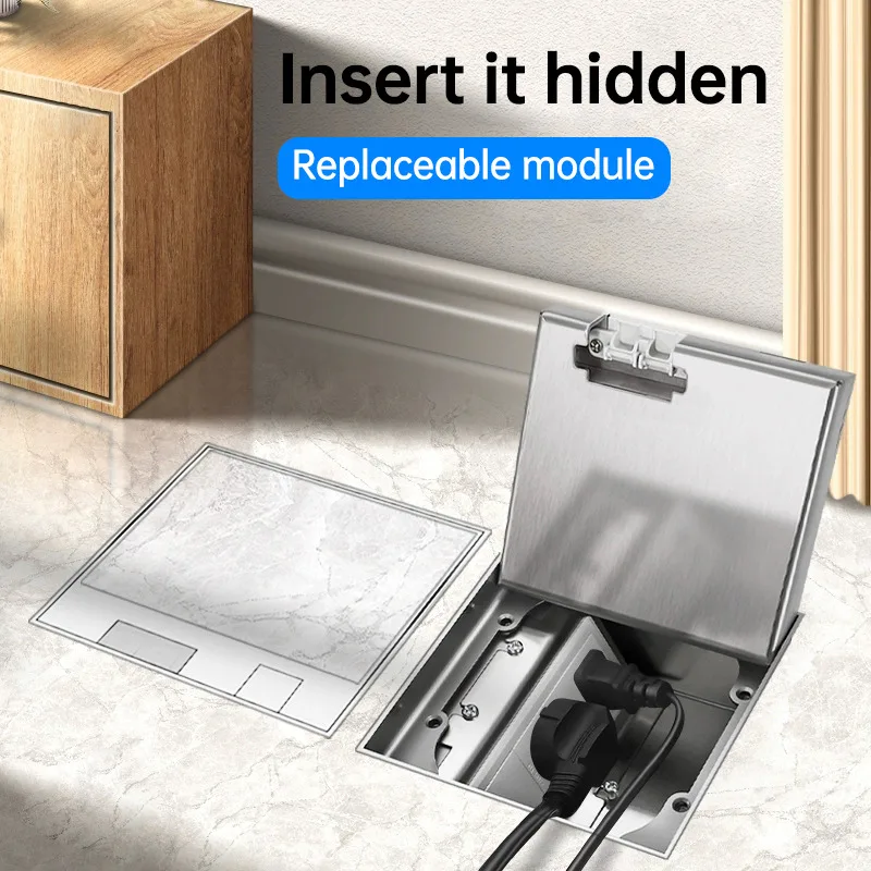 Flat Floor Hidden Socket EU Socket Outlets Embedded Metal Panel Electrical Stainless Steel Marble Floor Socket Box