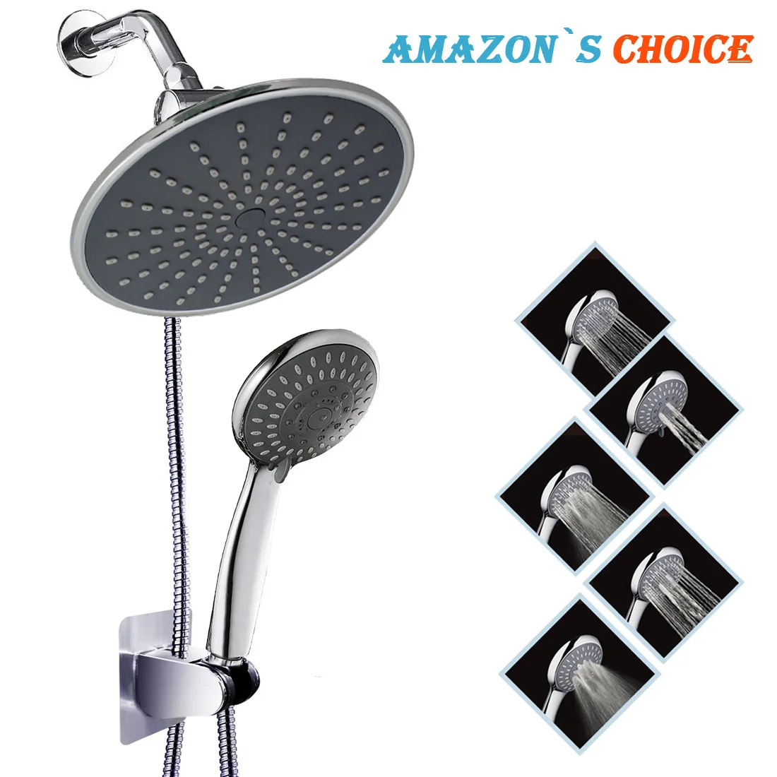 

Foreign Trade Amazon Supercharged Five-function Shower Set, Tee Socket Vacuum Nail-free Sticky Wall Seat Double Shower Head