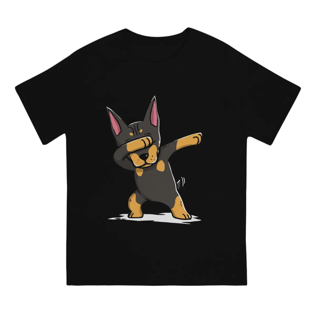 Hipster Dabbing Doberman Pinscher Funny T-Shirts for Men Crew Neck Cotton T Shirts Doberman Dog Short Sleeve Clothing