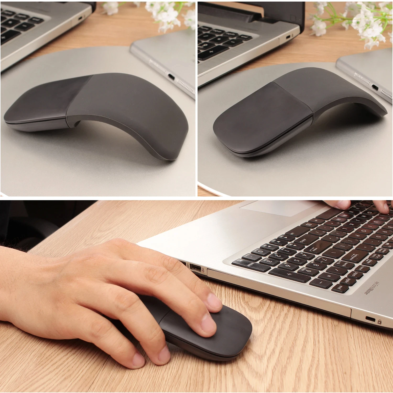 Xiaomi Arc Mouse الفأرة الضوئية رقيقة جدا قابلة للطي بلوتوث ماوس لاسلكي مريح محمول 3D اللمس الفئران مكتب عالمي
