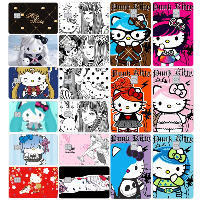 Hello Kitty Tomie Credit Card Skin Stickers for VISA Bank Card Bus Metro Card Anime Cartoon Sticker Decal Women Accessories