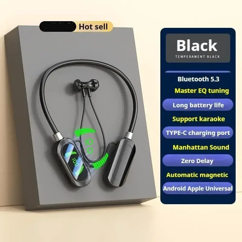 Bluetooth 5.3 Earphones HiFi Sound Earbuds LED Super Power Magnetic Wireless Headphones Sports Waterproof Neck-hanging Headsets