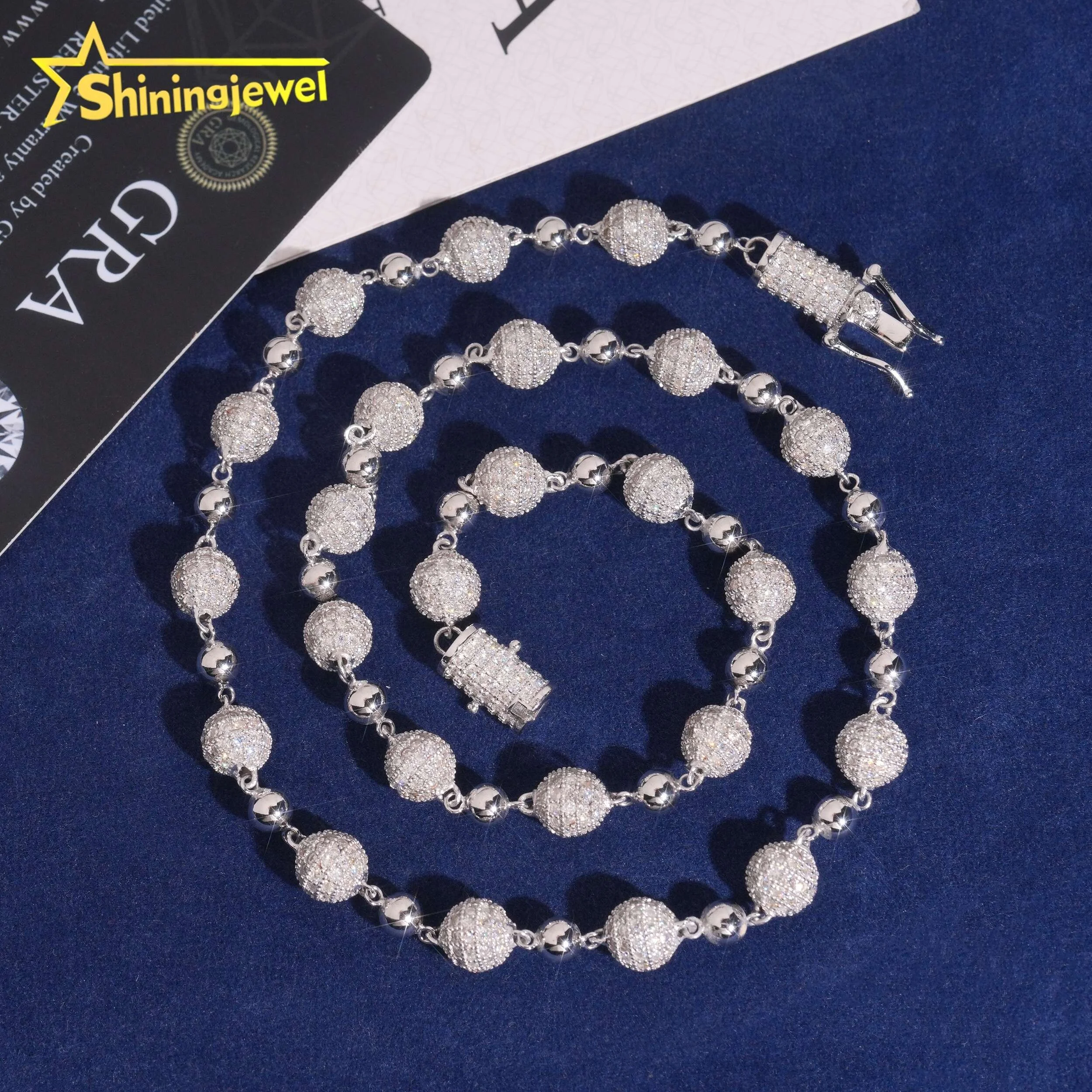Out Iced Cuban Link Chains Fashion Hip Hop Jewelry 925 Silver 8mm Ball Moissanite Cuban Necklaces.