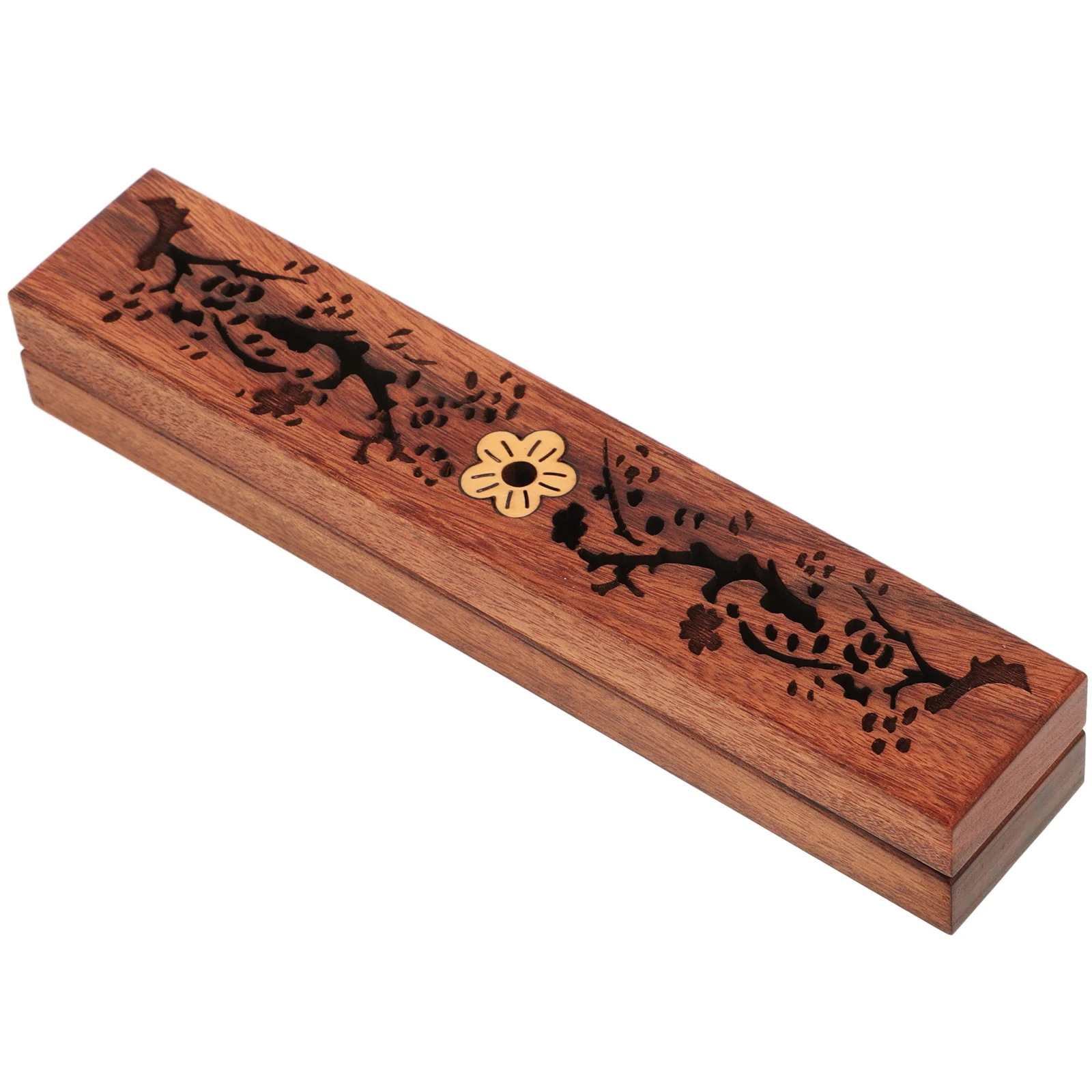 

Short Incense Box Wood Holder Sticks Storage Burner Aromatherapy Desk Furnace H Carved Natural Material