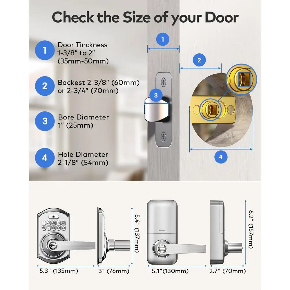 Digital Keypad Door Lock with Handle - Smart Electronic Interior Door Lock featuring Anti-Peeping, Auto-Lock, and Passage Mode -