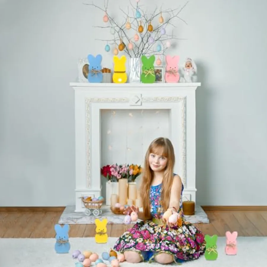 イースターデコレーション 4個入り イースターピープスデコレーション イースター木製サイン 段階式トレイ用 イースターテーブルデコレーション 素朴な自立型装飾