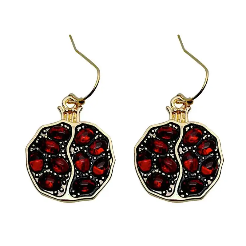 New Vintage Fresh Fruit Red Garnet Earrings Simple Korean Designer Charm Pendant Gold Plated Resin Garnet Jewelry Women Gifts