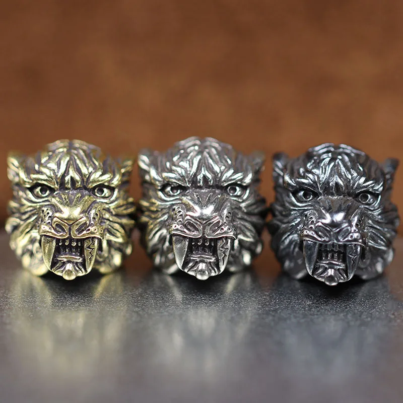 Saber-toothed Tiger Head Brass Knife Beads Outdoor EDC Paracord Pendant DIY Umbrella Rope Bracelets Accessories Lanyard Hangings