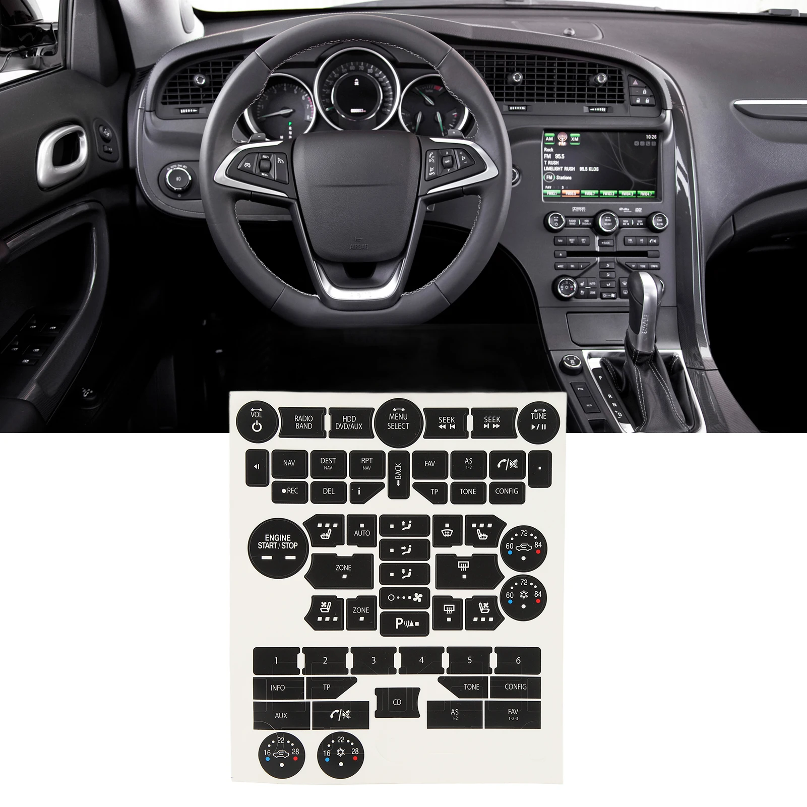 Car Dashboard Radio Button Repair Stickers Set Console Button Replacement Decal Set Fit for SAAB 3 Gen 9-5NG 9-4X