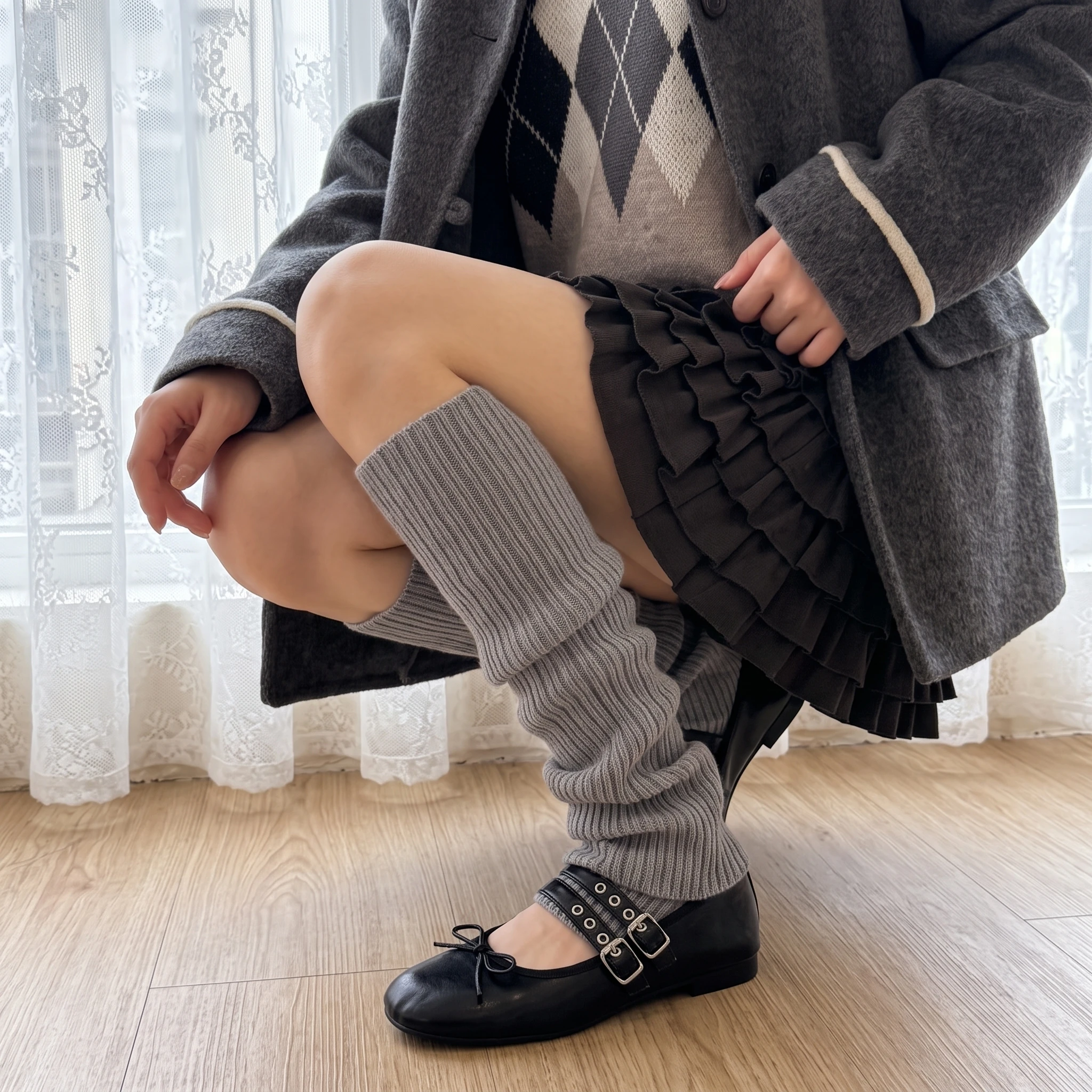 Moon Girl Retro Preppy Style Knit Slouch Socks for Women, Warm Mid‑Calf Leg Warmers, Trendy Y2K Versatile Casual Ladies Socks for Daily Outfit Matching, Comfortable Fashion Leg Sleeves