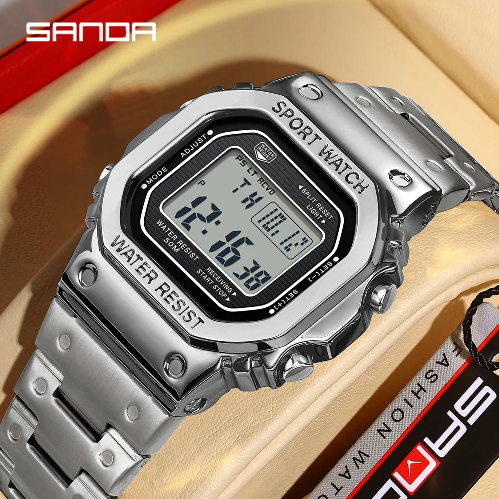 SANDA 2162 Men's Electronic Digital Watch Countdown LED Electronic Night Light Sports Waterproof Men's Electronic Watch