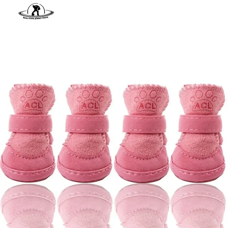 4Pcs/Set Non-slip Dog Snow Boots Cotton Snow Boots With Non-slip Latex soles Pet Teddy Chihuahua Shih Tzu для собак