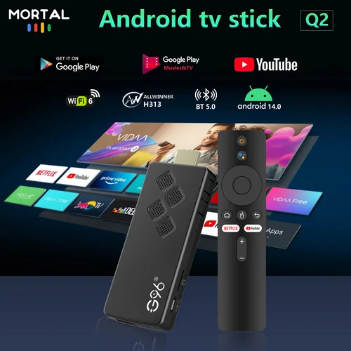 Mini TV Stick ATV Q2 con Android 14, 4K, 1080P, HDMI, Wifi6, Bluetooth 5.0, Allwinner H313, reproductor multimedia de Google Voice, Smart TV Box.