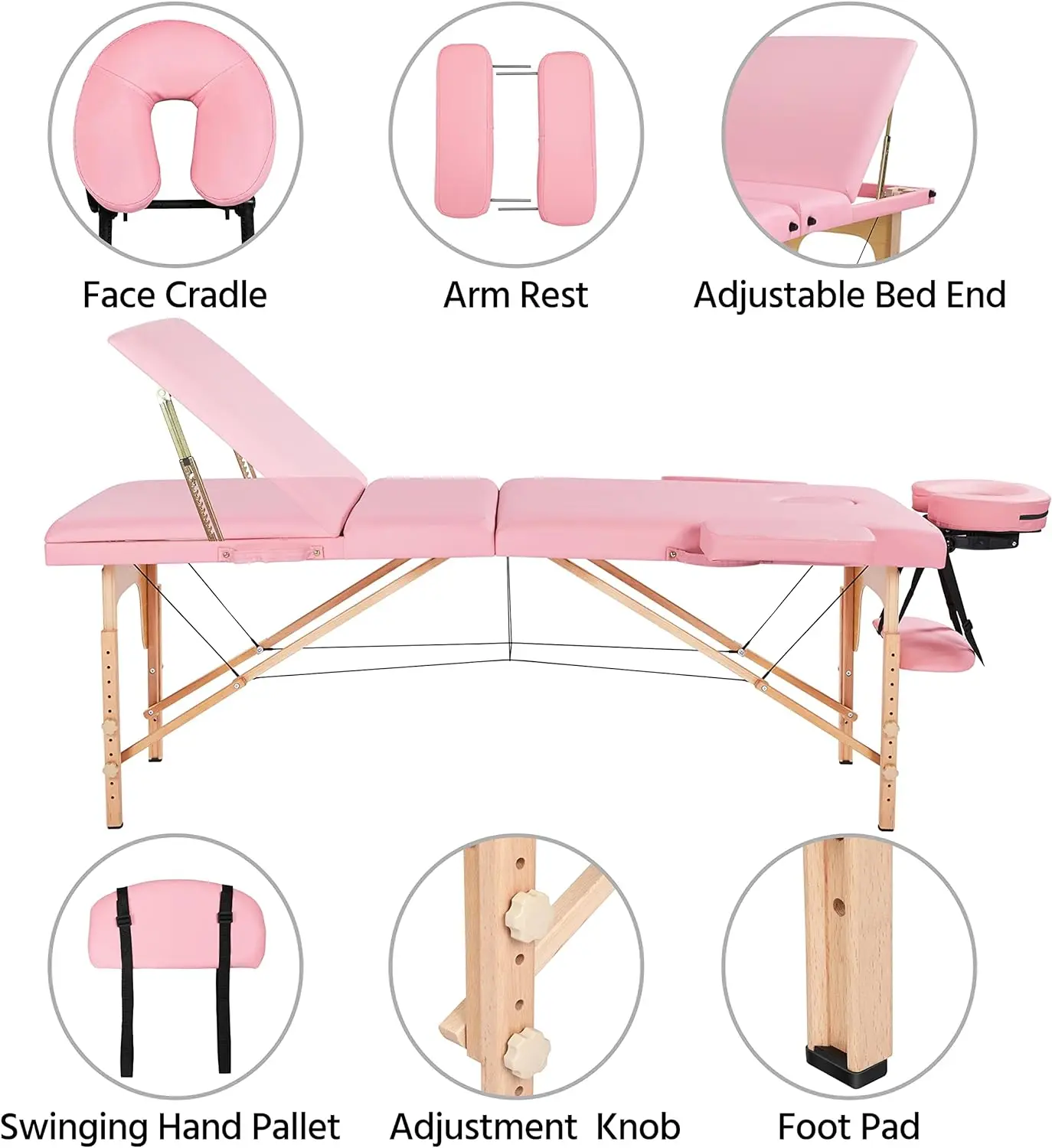 Altura portátil ajustável Salon Bed, Mesas De Massagem, 3 Folding Face Cradle, Tattoo Lash Bed