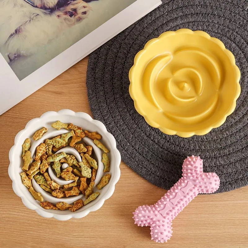 

Cat Ceramic Slow Food Bowl Elevated Pet Eating Feeders Small Puppy Anti-choking Pet Eating Bowls Cats Feeding Accessories