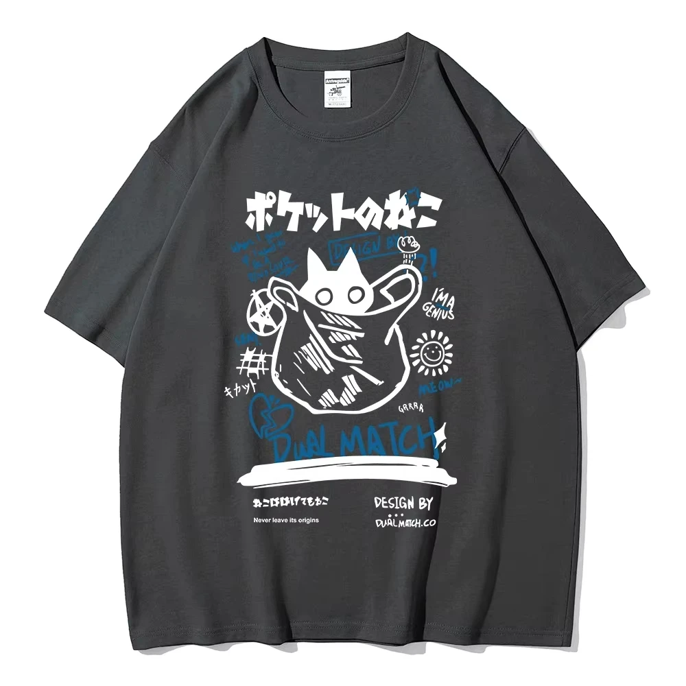 Herren Damen Cartoon T-Shirts 2026 Sommer Harajuku Kawaii Katzen-Print Kurzarm-T-Shirts Paar Mode Lässige Streetwear Y2K Tops – Detail 6