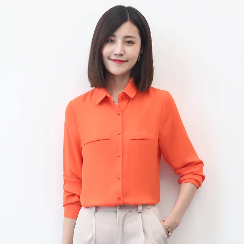 2024 New Simple Solid Women\'s Chiffon Shirts Excellent Candy Color Lady Long Sleeve Blouses and Tops Ladies Office Clothes