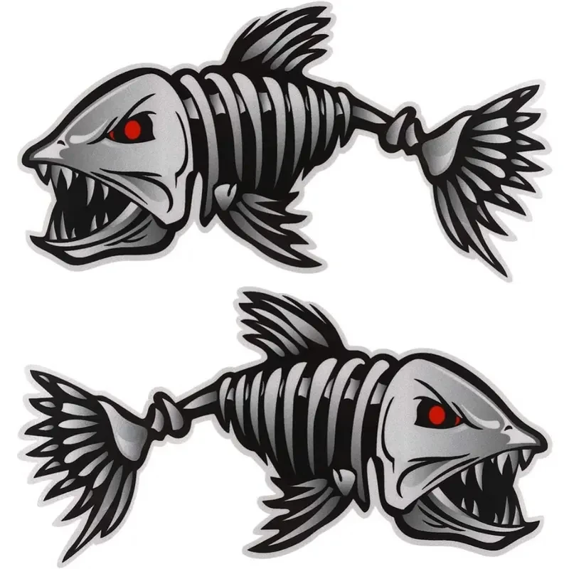 2 PCS Fish Skeleton Car Sticker Vinyl Decal Waterproof Rear Window Motorcycle Camper Bumper Truck Decals Decoration Q1