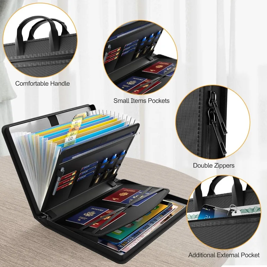 Hontom Accordion File Organizer 5200 Fireproof Document Organizer with 13 Pockets Portable Travel Home Safe Storage File Folder