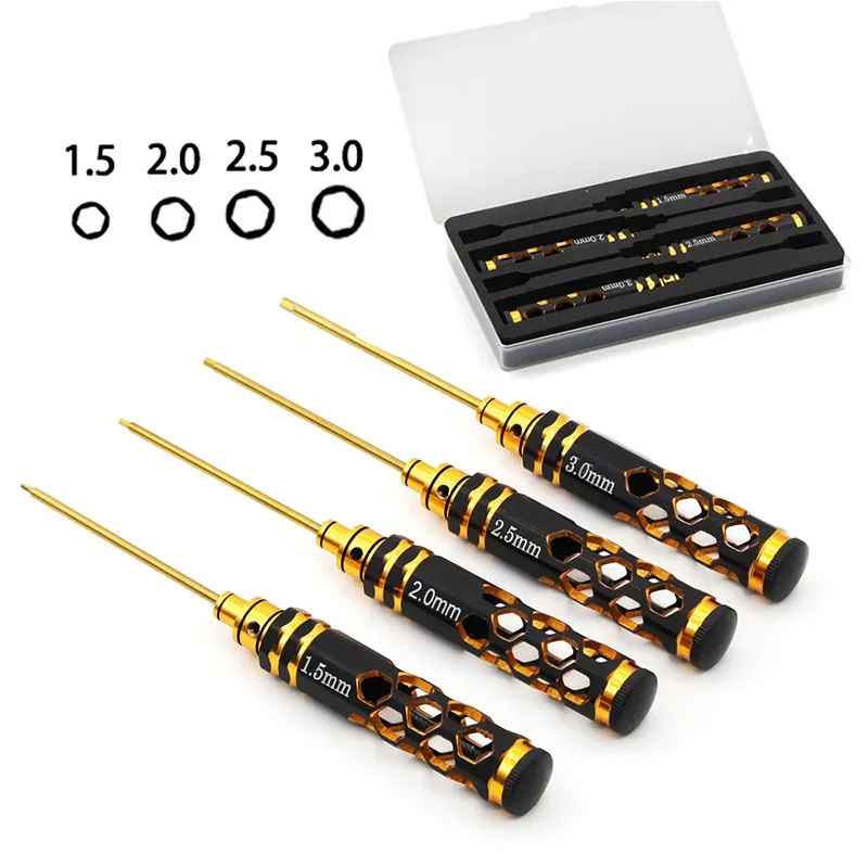 

4pcs Hex Screw Driver Screwdriver Set 1.5mm 2.0mm 2.5mm 3.0mm Hexagon Tool Kit For FPV Racing Drone Airplanes Cars Boat RC Parts