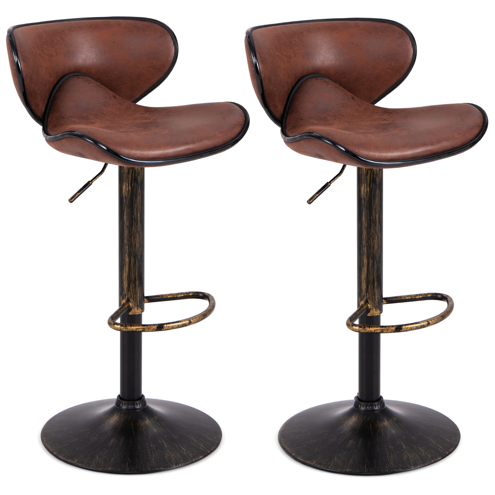 GOFLAME Height-adjustable Bar Stools Set of 2 Upholstered Bar Chair w/ Backrest