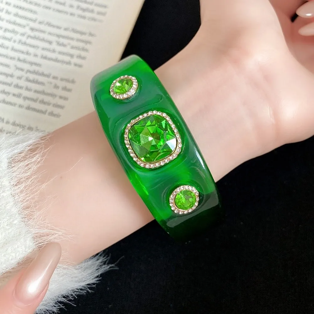 Bohemian Acrylic Rhinestone Bangle Europe American Style Candy Color Irregular Wide Open Bracelet Smudging Y2K Classic