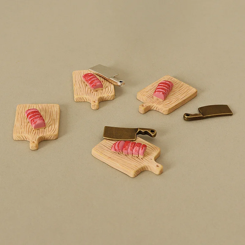 1/12 Dollhouse Cutting Meat Board Kitchen Knife Set Dollhouse Miniature Kitchen Decoration Dolls House Home Accessories