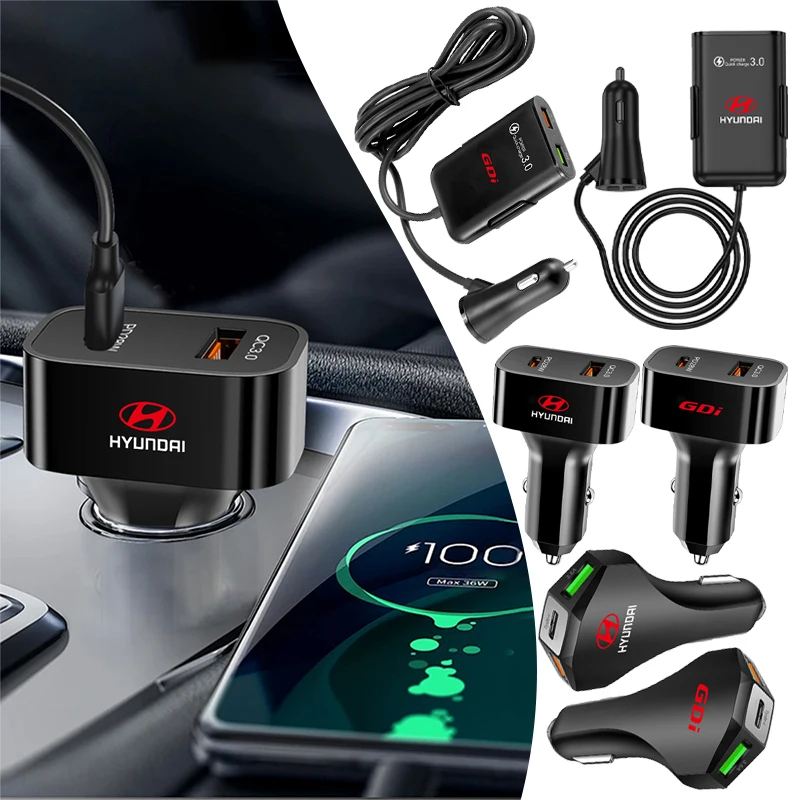 Carregador rápido para carro, portas usb tipo-c, adaptador de energia, ferramentas para hyundai i10 i20 i30 i40 creta tucson solaris elantra fe kona azera gdi