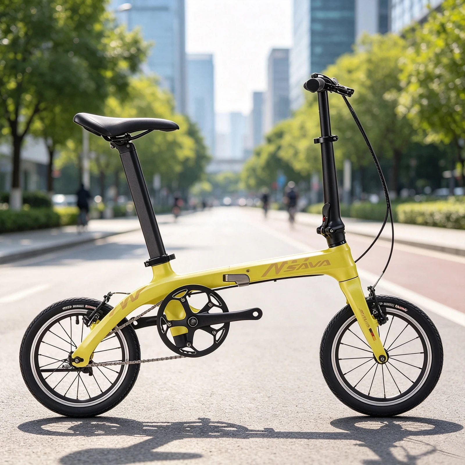 SAVA 14 inch student bicycle single-speed carbon fiber folding bicycle one-button folding bicycle 6.7kg light walking bicycle