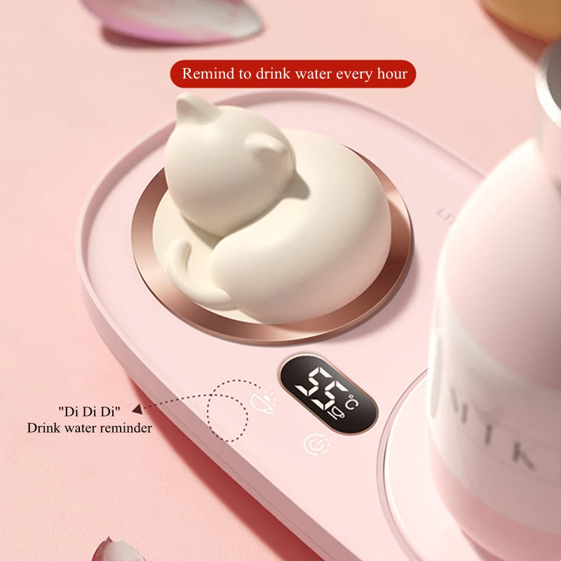 Aquecedor de copo elétrico 3 engrenagem temperatura caneca mais quente café leite água aquecimento copo coaster esteira com luz noturna aquecedor de copo