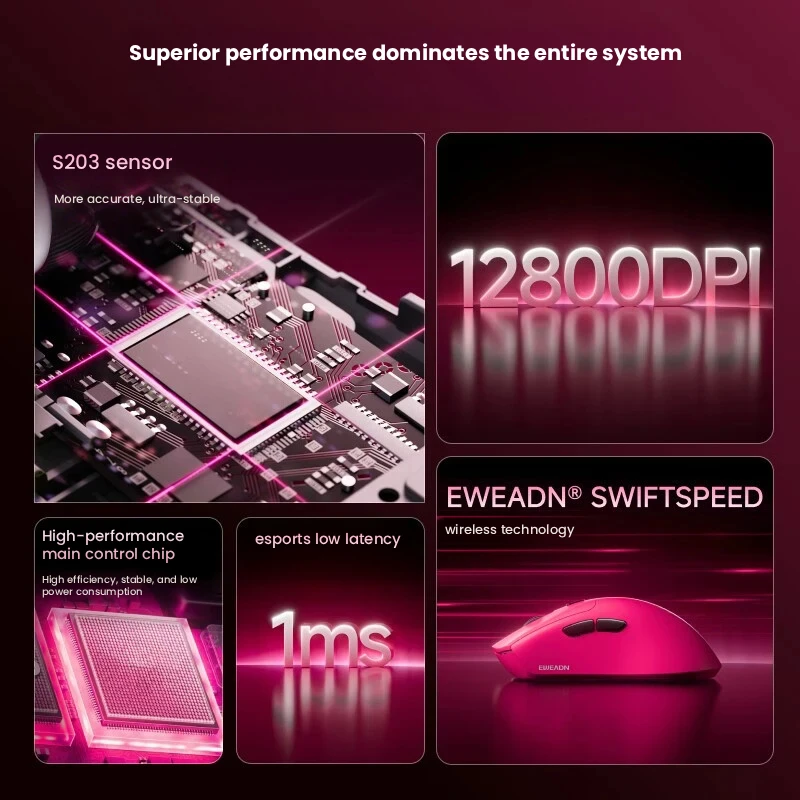 EWEADN E9 Wireless Tri-Mode Lightweight Gaming Mouse Low Latency Ultra-Long Battery Life for Esports And Office Use