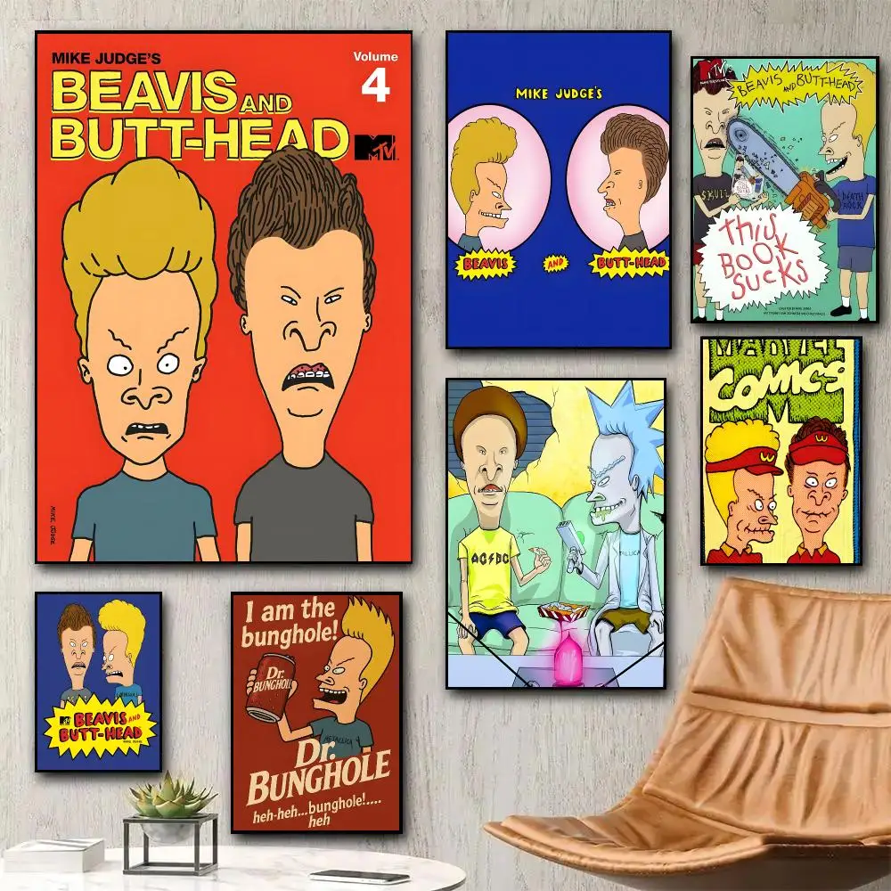 Beavis And Butthead Poster HD Wall Stickers Mural Self-Adhesive Decals Home Decor Bedroom Living Room Gift Idea