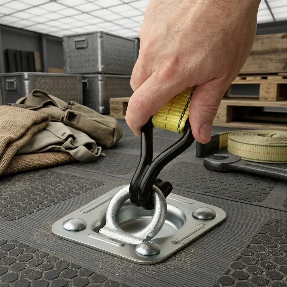 5000 lbs Rated Steel D Ring Anchor Kit for Recessed Installation on Truck Bed Trailer Floor Van Cargo Area Load Securing 6