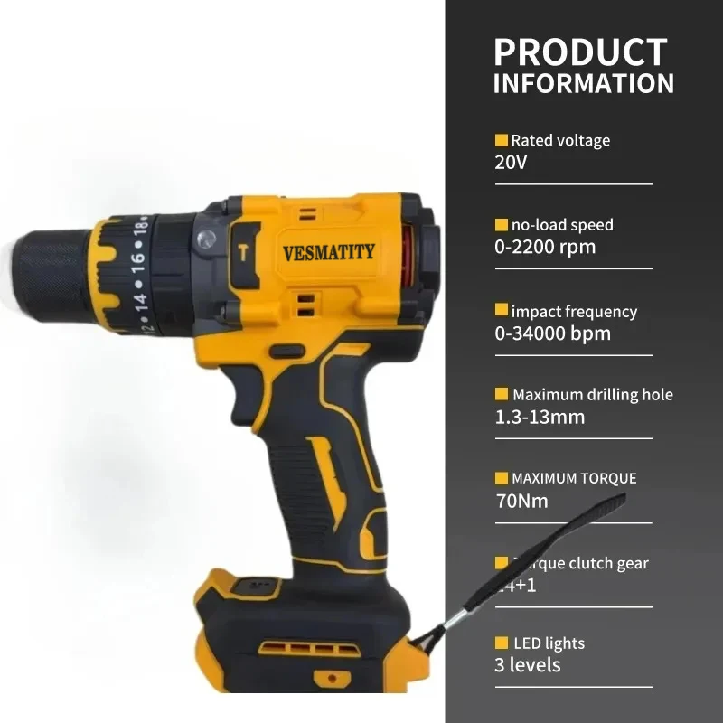 Multifunctional DCD791 Brushless Impact Drill 13mm Cordless Screwdriver Rechargeable 20V for Battery Elite Unit
