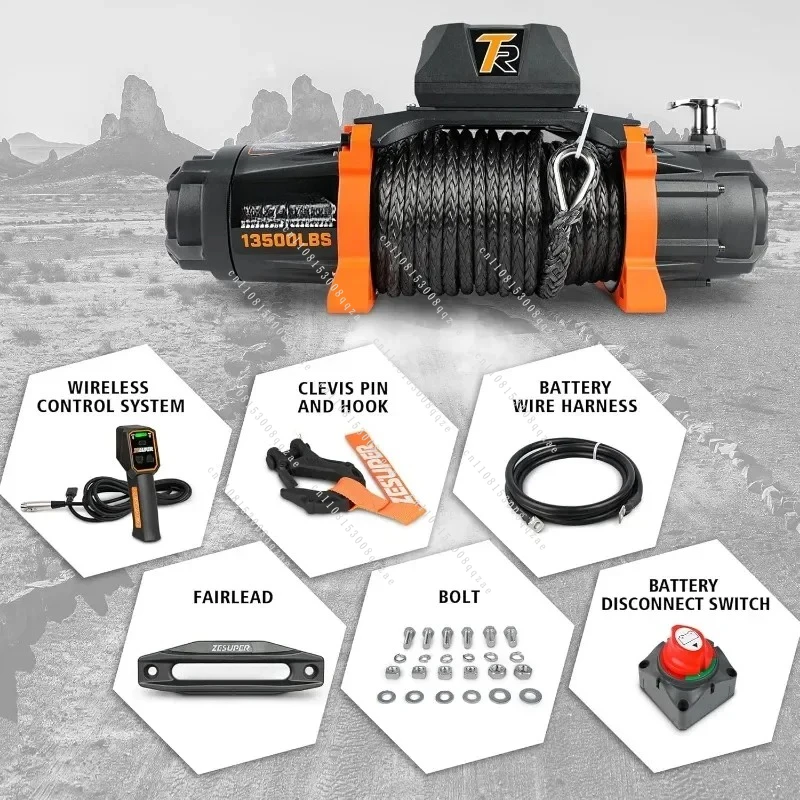 Authenticity Guarantee.12V 13500 Lb Load Capacity Electric Winch Synthetic Rope Hook Winch Kit Waterproof IP66 Ele