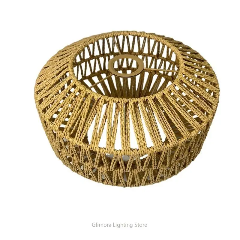 Handwoven Hemp Rope Globe Lampshade for Pendant Floor Lamp, Natural Jute Cylinder Cover for DIY,  Bohemian Replacement Shell