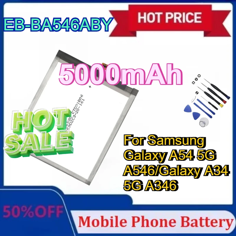 

Аккумулятор EB-BA546ABY емкостью 5000 мАч для телефона Samsung Galaxy A54 5G A546/Galaxy A34 5G A346 с инструментами, аккумуляторы большой емкости