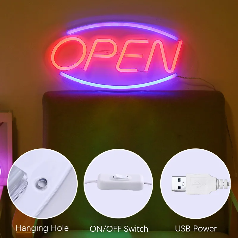 เปิดป้ายนีออนป้ายธุรกิจ LED Night Light แขวนหน้าต่าง Shop Cafe Bar Home Decor ส่วนบุคคลโคมไฟกลางคืนสําหรับ Camping Decor
