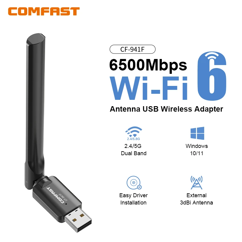 COMFAST Wifi 6 Placa De Rede Mini Antena Wifi Usb Adaptador 5g/2.4ghz 802.11ax Driver Adaptador Livre para Para PC Laptop Win 10/11