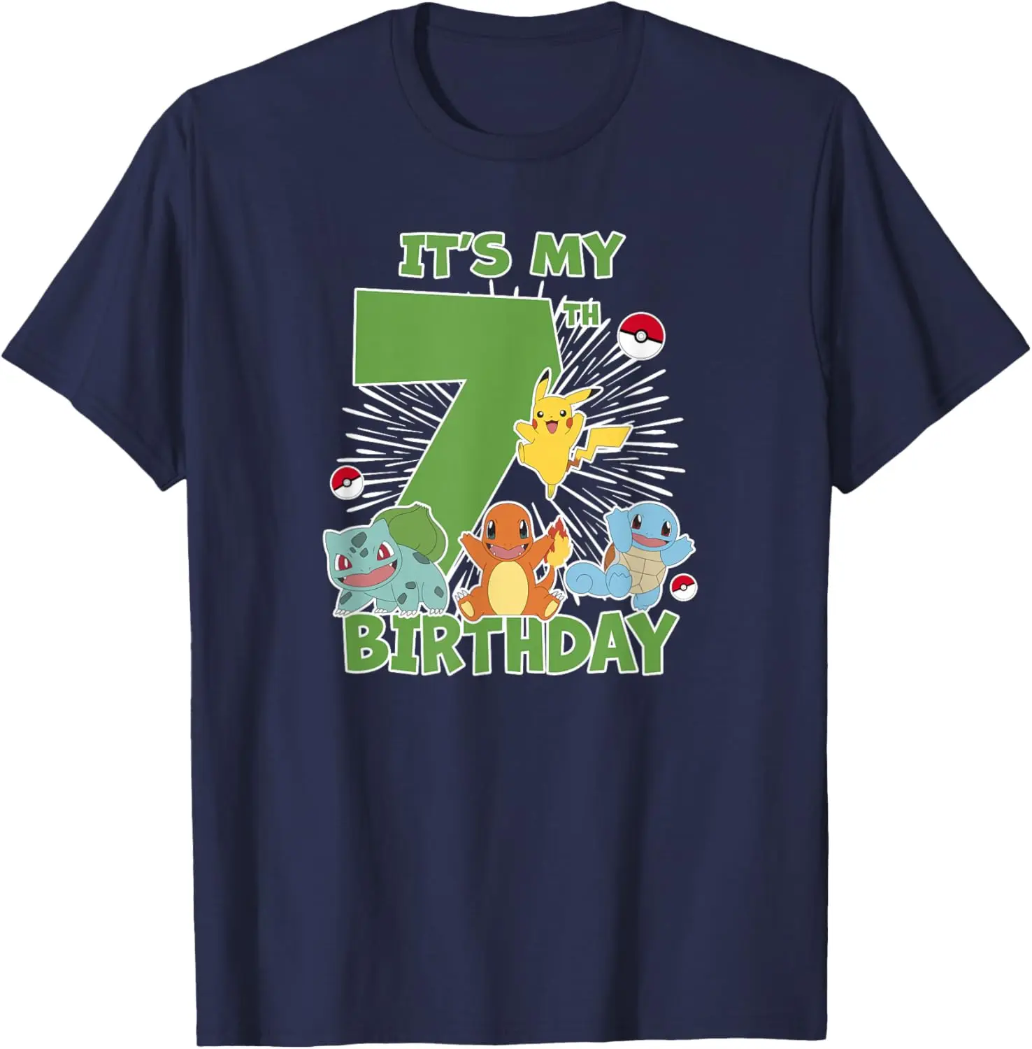 Pokémon It's My 7th Birthday Kanto Starters Celebration T-Shirt S-6XL