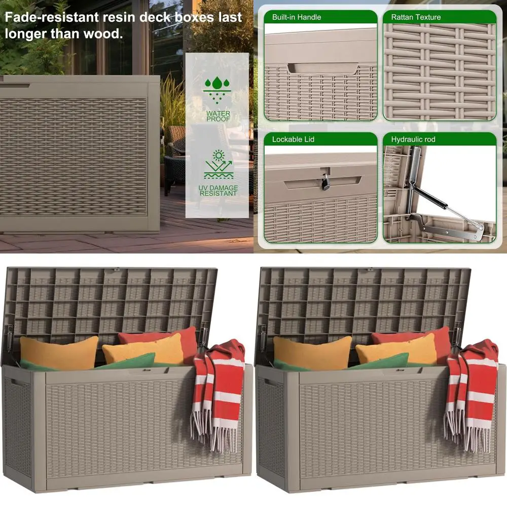 

120 Gallon Weatherproof Outdoor Storage Box for Patio Furniture, Garden Tools, Cushions, and Pool Accessories in Grey
