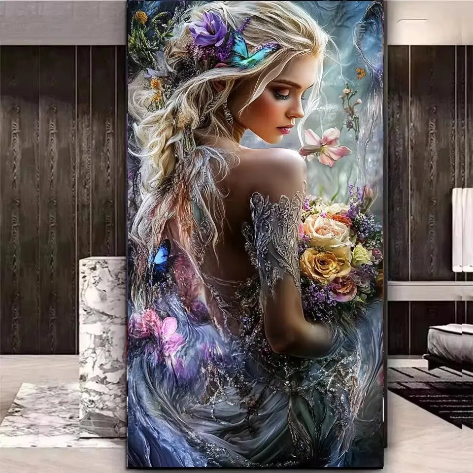 Big Size Fantasy Flowers Woman Diy Diamond Painting Kits for Adults,Diamond Art For Beginner,Full Diamond Mosaic For Decor Gift