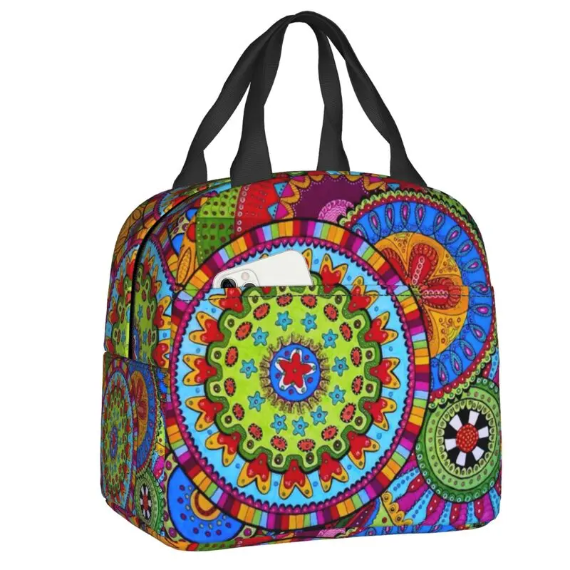 Custom Mandala Flower Deanfun Colorful Lunch Bag Men Women Thermal Cooler Insulated Lunch Box for Kids School